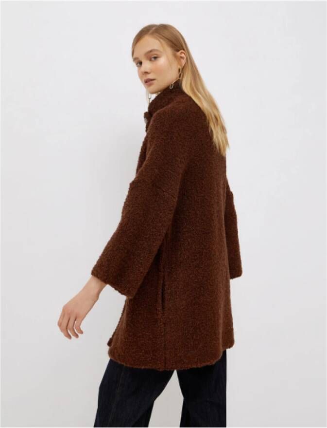 Liu Jo Halflange Bouclé Jas in Castagna Charm Brown Dames