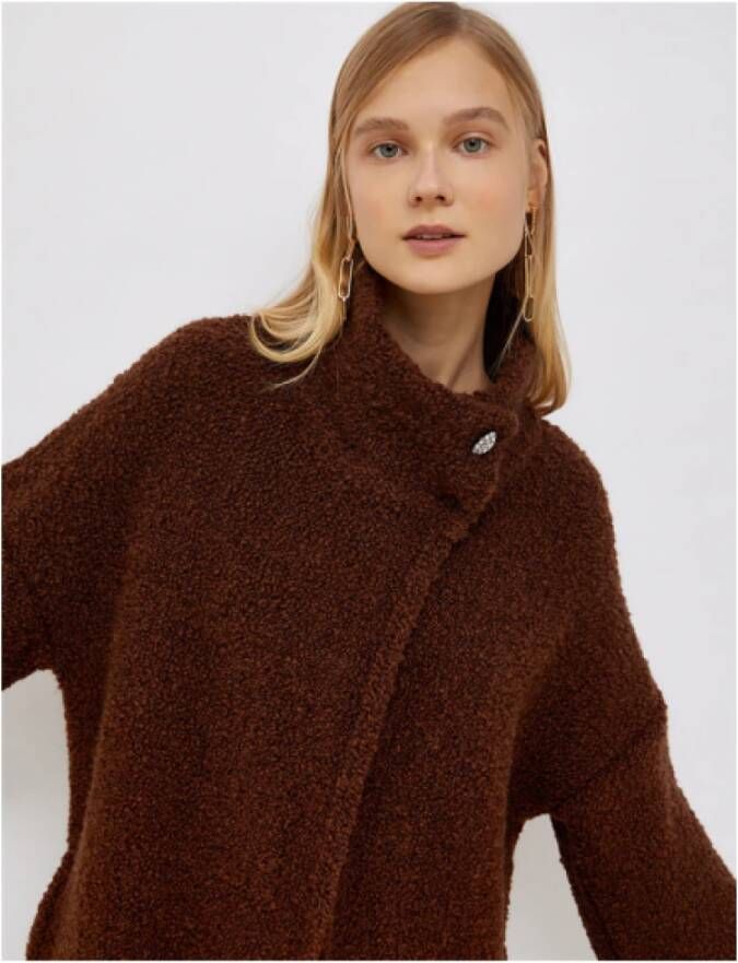 Liu Jo Halflange Bouclé Jas in Castagna Charm Brown Dames
