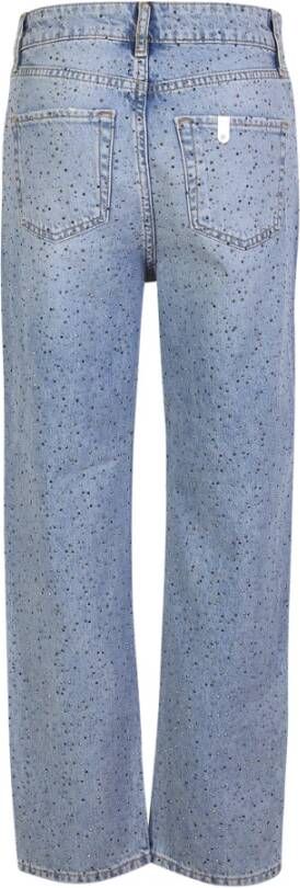 Liu Jo Blauwe cropped jeans met hoge taille en strass versiering Blauw Dames