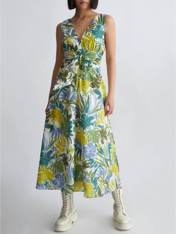 Liu Jo Bloemenprint Katoenen Midi Jurk Groen Dames