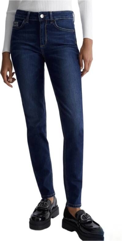Liu Jo Slim-Fit High-Waisted Jeans met Fonkelend Logo Blauw Dames