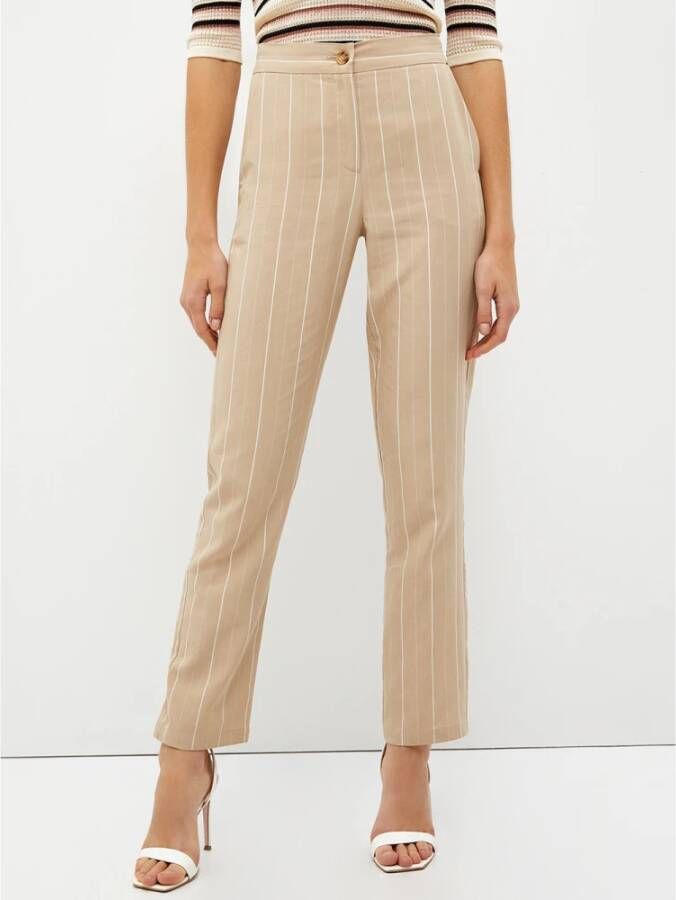 Liu Jo Gestreepte Linnen Blend Slim-fit Broek Beige Dames