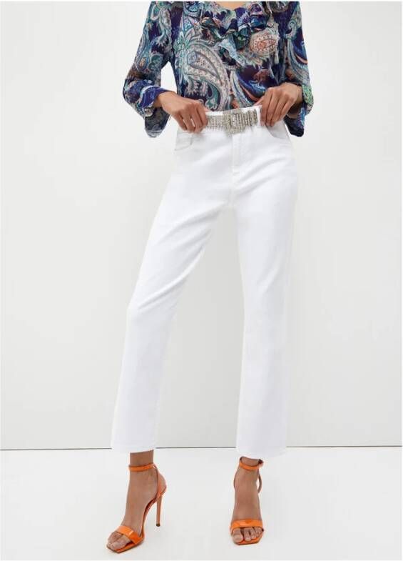 Liu Jo Witte Straight Broek met Strass Riem Wit Dames