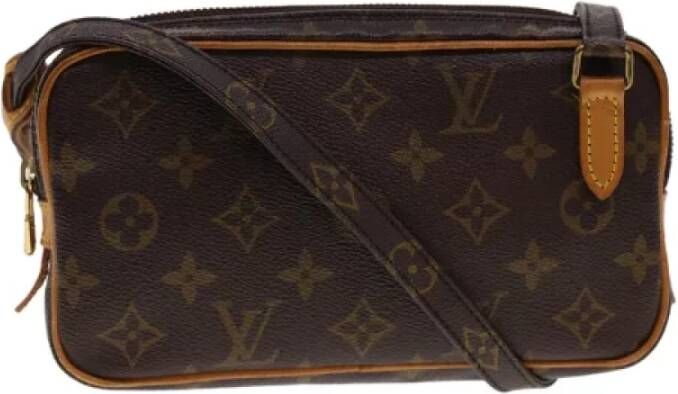 Louis Vuitton Vintage Tweedehands Brunt Lerret Louis Vuitton Schoudertassen Brown Dames