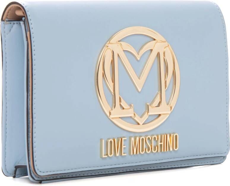 Love Moschino Metalen Logo Schouderband Pochette Blue Dames