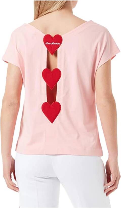 Love Moschino Roze Katoenen Harten T-shirt Roze Dames