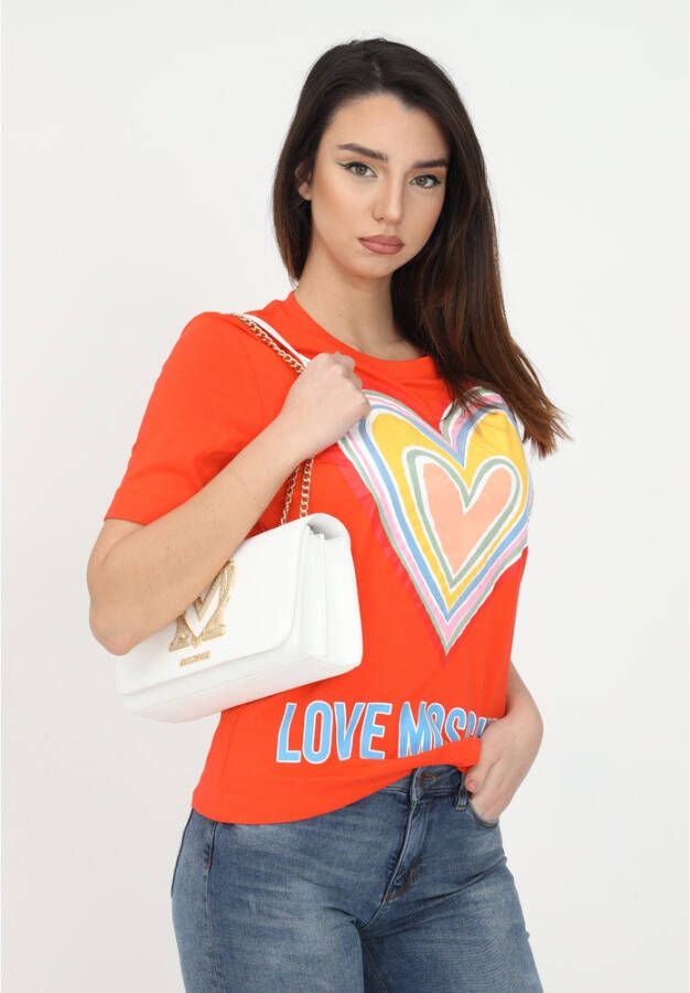 Love Moschino MaxI Logo Hart Print T-Shirt Oranje Dames
