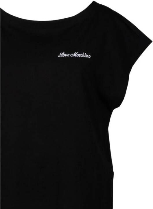 Love Moschino T-Shirt met Geborduurd Logo Zwart Dames