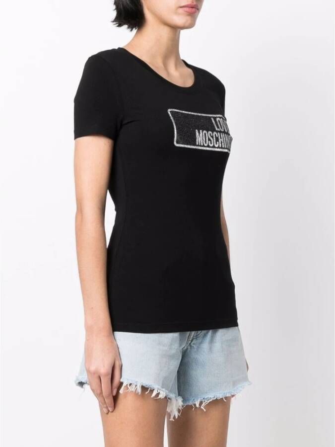 Love Moschino Glitter Logo T-Shirt Zwart Dames