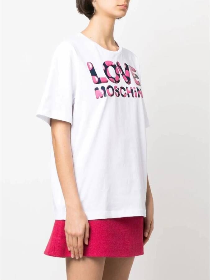Love Moschino Hartprint Katoenen T-shirt voor Dames Wit Dames