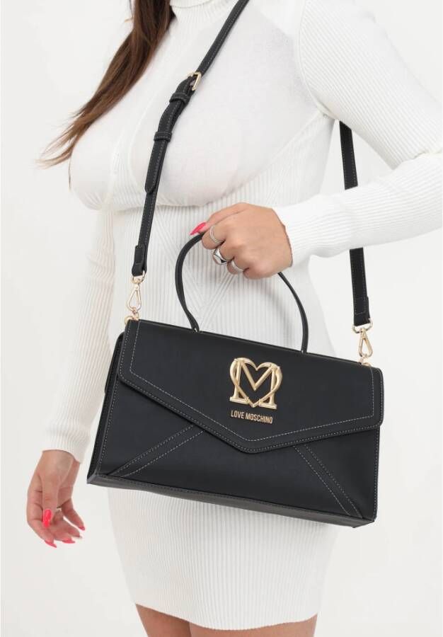 Love Moschino Zwarte envelopvormige dames tas met gouden logo plaat Zwart Dames