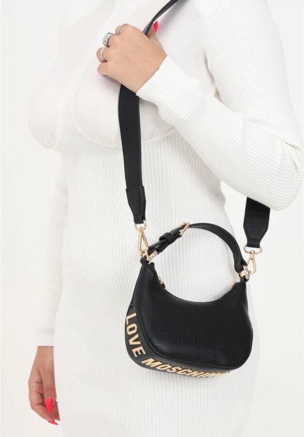 Love Moschino Zwarte Mini Tas met Gouden Logo Zwart Dames