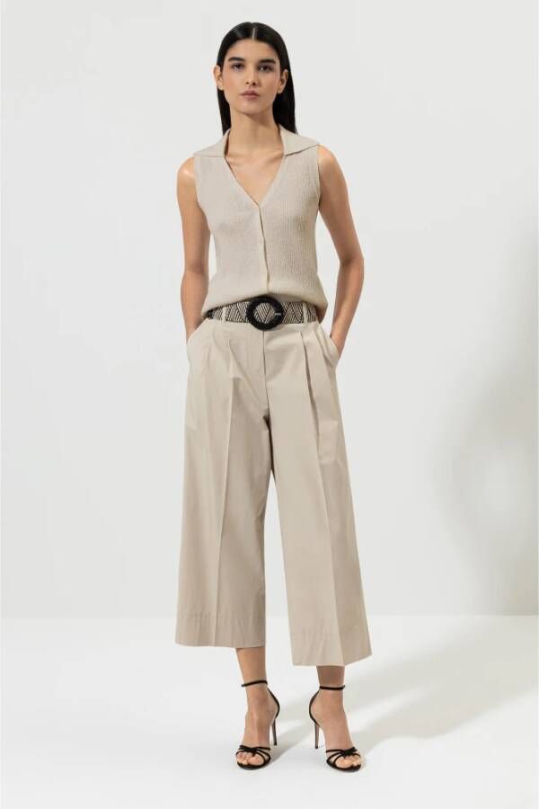 LUISA CERANO Trendy Gabardine Paperbag Broek Beige Dames