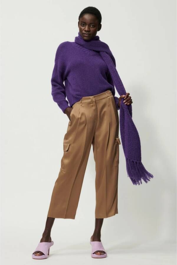LUISA CERANO Satijnen Cargo Cropped Broek Beige Dames