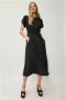 LUISA CERANO Elegante Crepe Midi Jurk met Gedrapeerde Mouwen en Ruches Black Dames - Thumbnail 2