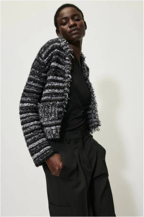 LUISA CERANO Luxe Cardigan met Unieke Structuur-Mix Black Dames
