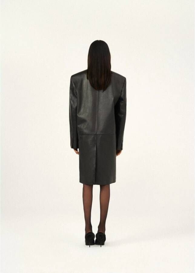 Magda Butrym Oversized Klassieke Leren Jas Zwart Dames