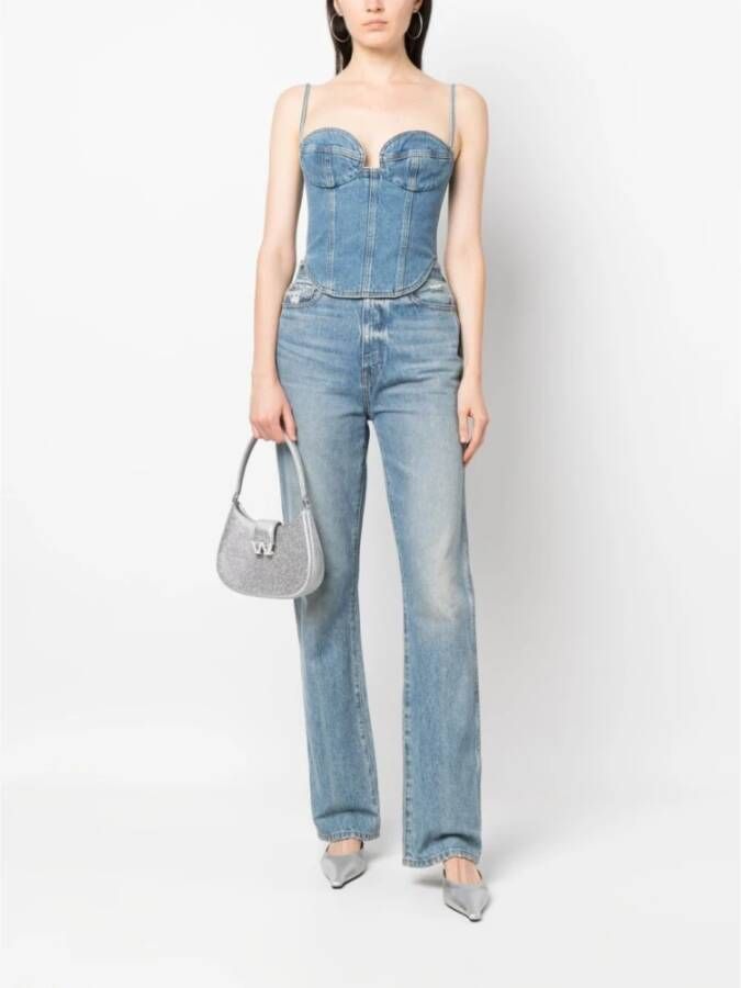 Magda Butrym Denim Corset Top Dubbel Gestikt Vrouwelijke Silhouet Blauw Dames