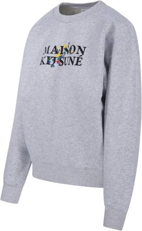 Maison Kitsuné Bloemen Comfort Sweatshirt H120 Lichtgrijs Melange Grijs Dames