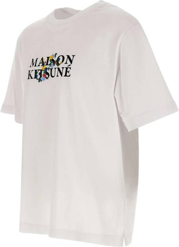 Maison Kitsuné Heren Wit Katoenen T-shirt met Geborduurd Logo Wit Heren