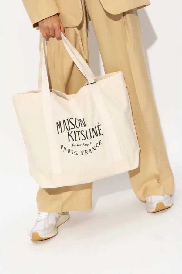 Maison Kitsuné Shopper tas met logo Beige Unisex
