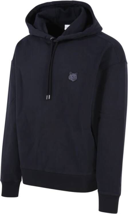Maison Kitsuné Zwarte Oversized Hoodie met Tonal Fox Head Patch Zwart Heren