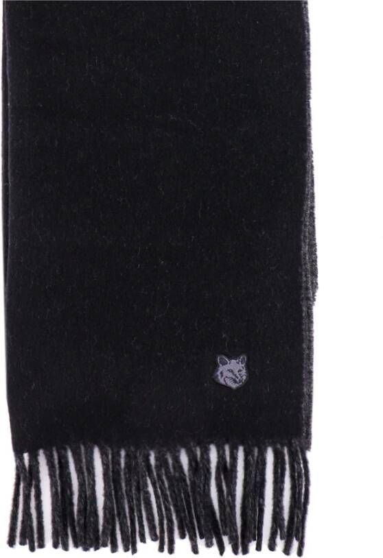 Maison Kitsuné Zwarte Raffelige Sjaal Gemaakt in Italië Zwart Dames