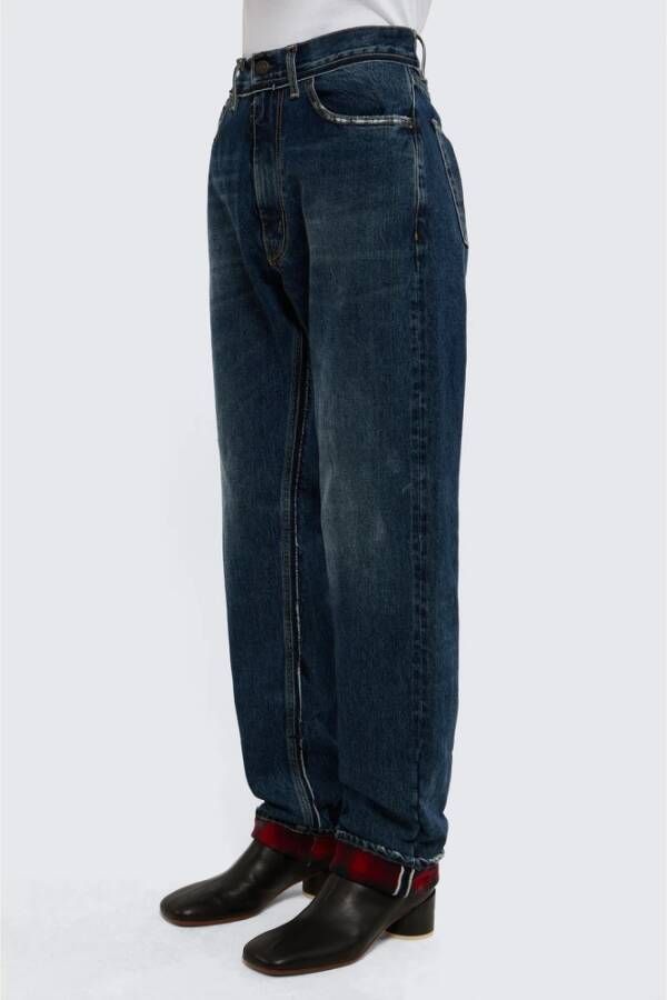 Maison Margiela Blauwe Tartan Denim Jeans met Vernielde Details Blue Heren