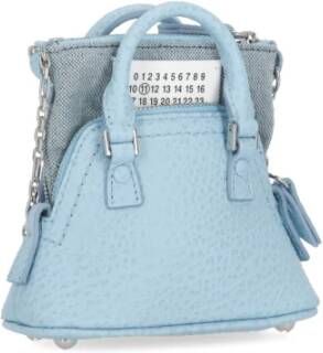 Maison Margiela Lichtblauwe Pebbled Leren Crossbody Tas Blauw Unisex