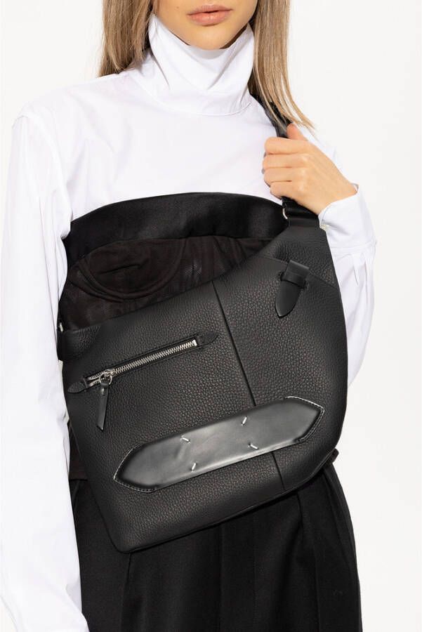 Maison Margiela Leren schoudertas met textuur Zwart Dames