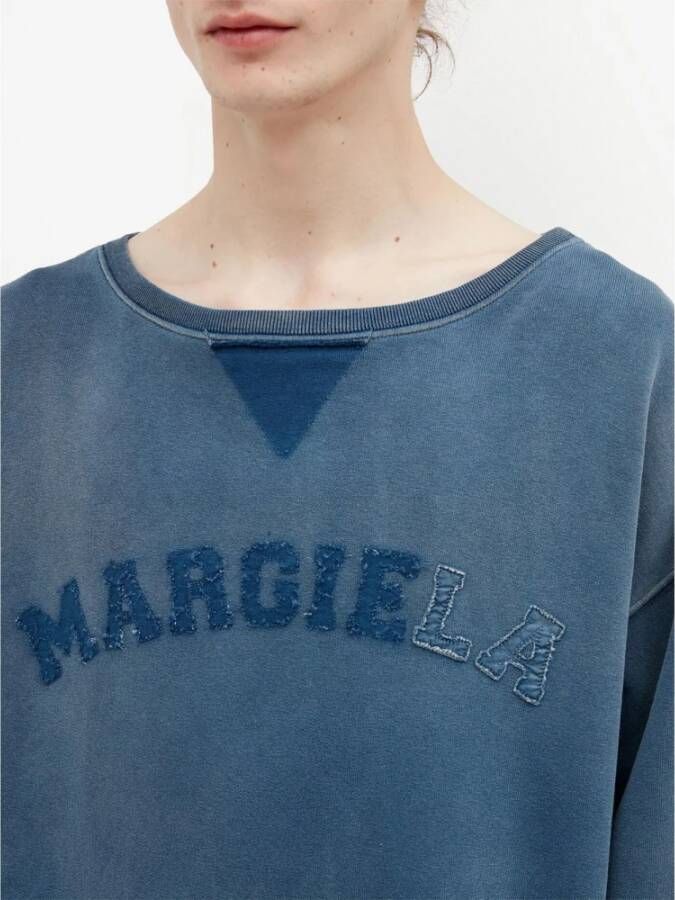 Maison Margiela Blauwe Katoenen Sweatshirt met Geborduurd Logo Blauw Dames
