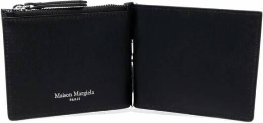 Maison Margiela Zwarte leren portemonnee met vier stiksels logo Zwart Heren