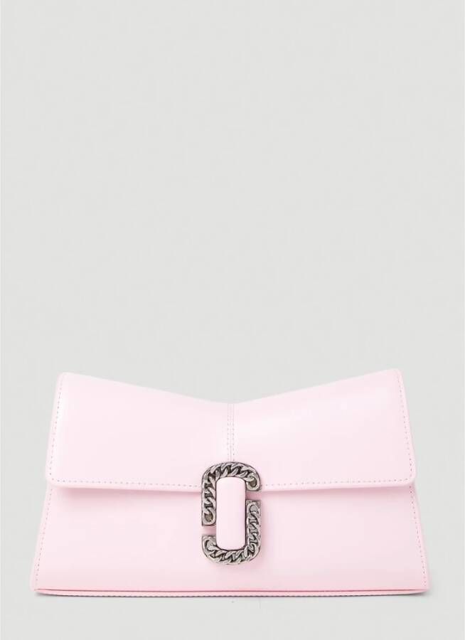 Marc Jacobs Convertible Leren Clutch Tas met Ketting Logo Plaque Roze Dames