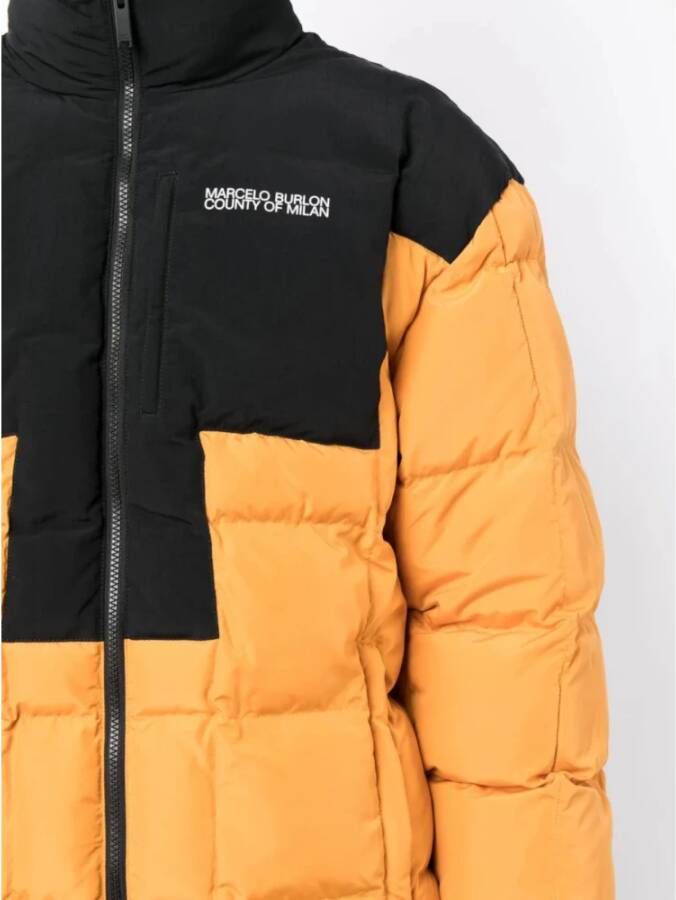 Marcelo Burlon Oranje Logo Cross Block Puffer Jas Orange Heren