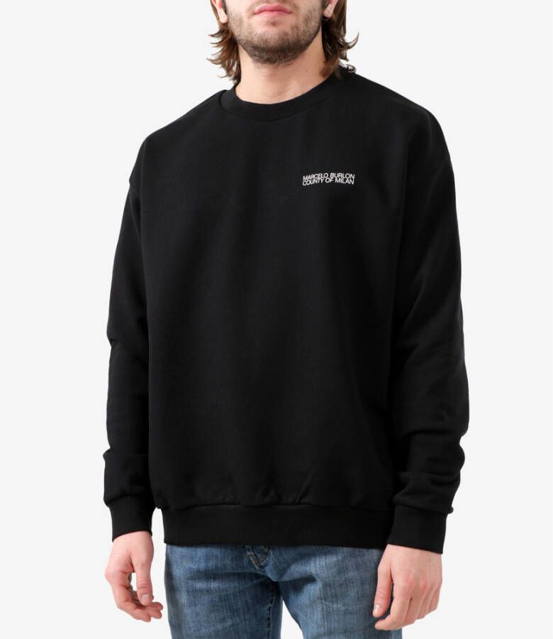 Marcelo Burlon Zwarte katoenen trui met ronde hals en lange mouwen Zwart Heren
