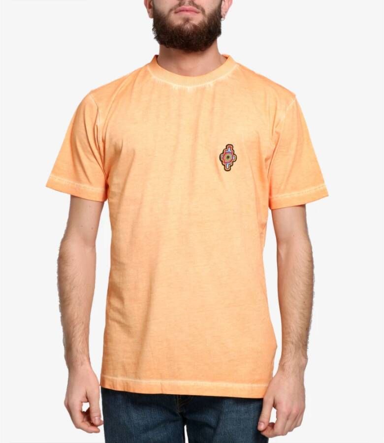 Marcelo Burlon T-shirt met geborduurd multicolor kruis Oranje Heren