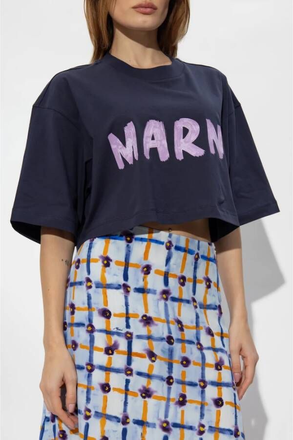 Marni Geknipt T-shirt met logo Blue Dames