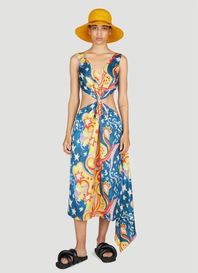 Marni Midi Jurk met Grafische Print en Taille Uitsparingen Meerkleurig Dames