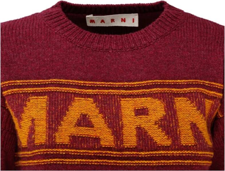 Marni Ruby Red Intarsia Logo Sweater Red Dames