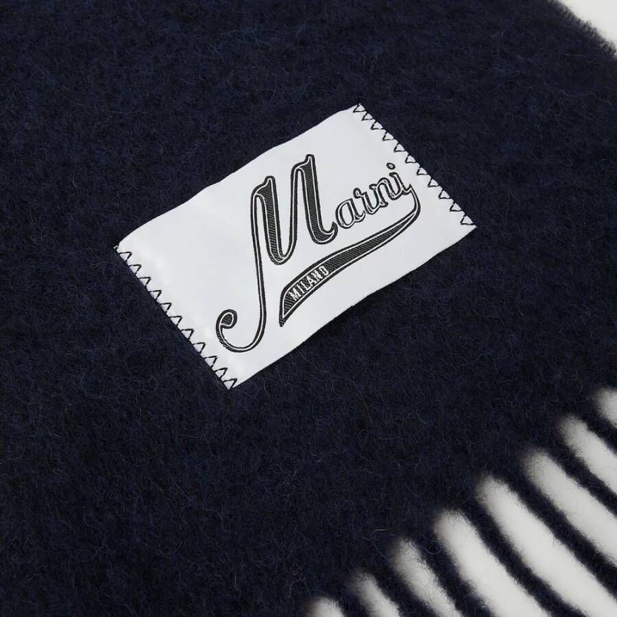 Marni Luxe Gebreide Logo Patch Sjaal Blauw Heren