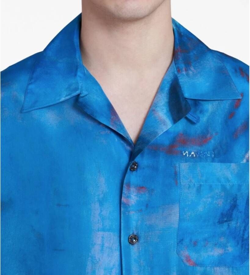 Marni Bowling Shirt met Buchi Blu Print Blauw Heren