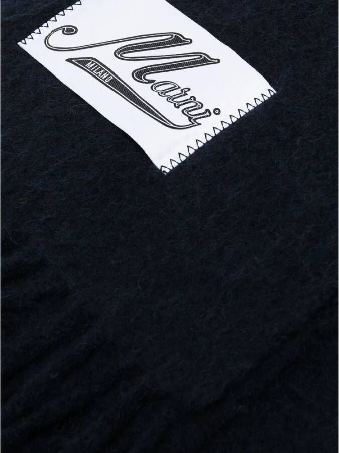 Marni Blauwe Wollen Sjaal met Logo Patch Blauw Dames