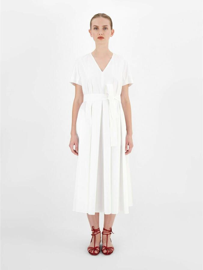 Max Mara Midi Jurk met Riem in de Taille Wit Dames