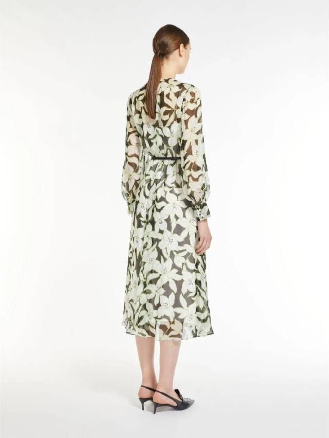 Max Mara Bloemenprint Zijden Chiffon Midi Jurk Groen Dames