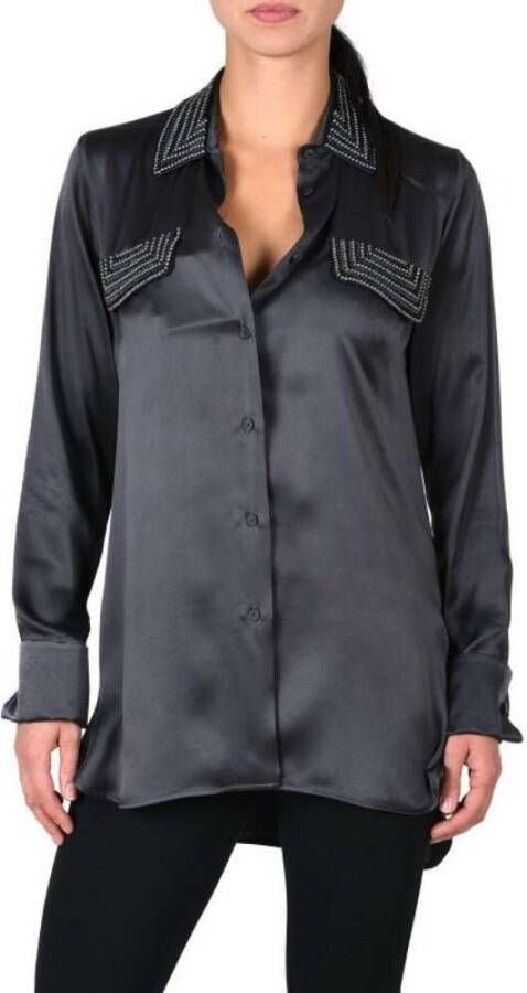 Max Mara Zijden Maxi Chemise met Kralen Details Grijs Dames