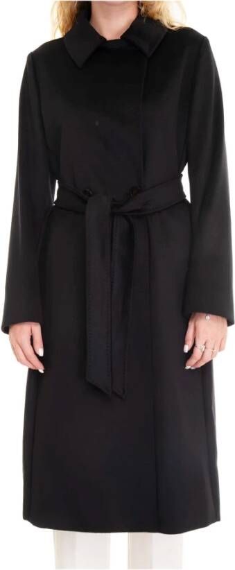 Max Mara Studio BCollag Wollen Jas met Logo Print Voering Zwart Dames
