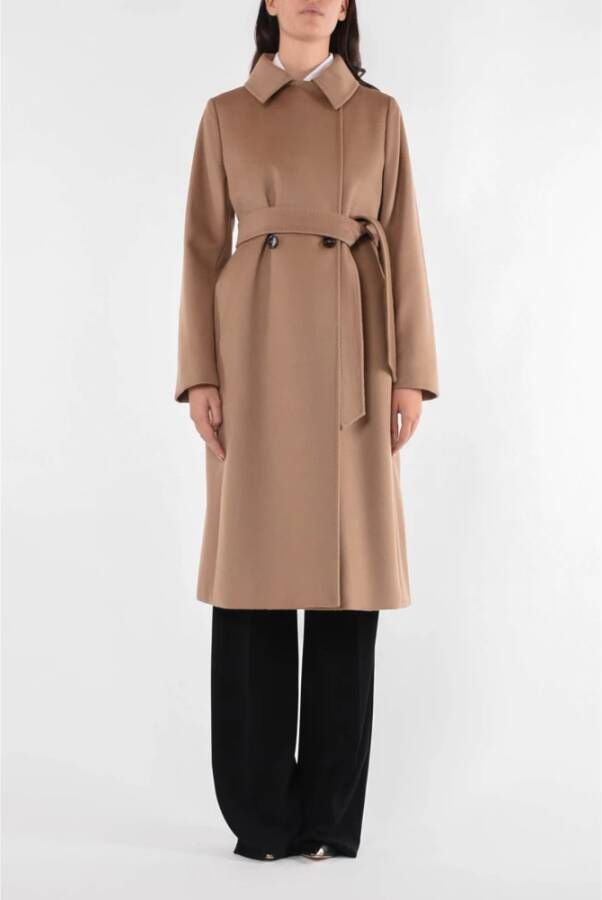 Max Mara Studio Wollen jas met verborgen knopen Brown Dames