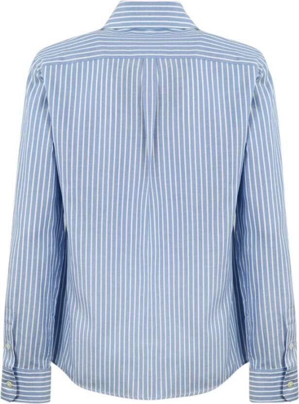 Max Mara Weekend Dames Katoenen Overhemd: Lange Mouwen Knoopsluiting Knoopmanchetten Klassieke Kraag Rechte Lijn Gestreepte Print Blauw Dames