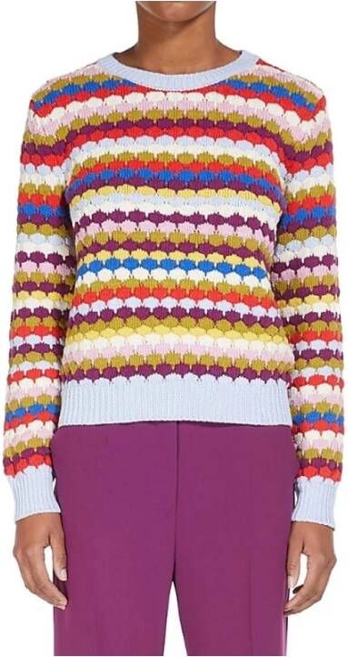 Max Mara Weekend Multicolor Katoenmix Trui met Waaiersteek Meerkleurig Dames