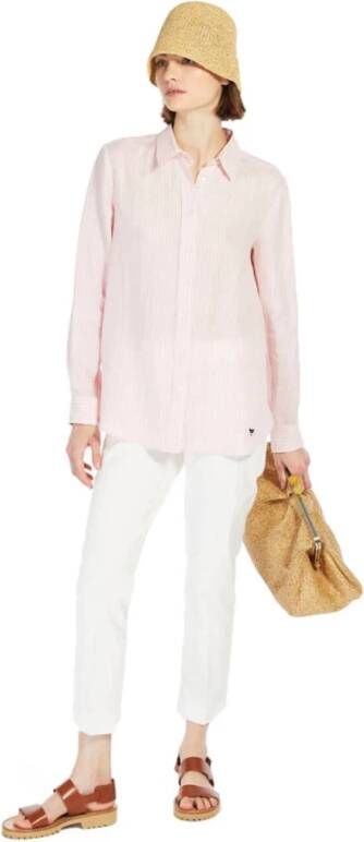 Max Mara Weekend Witte Stretch Katoenen Broek met Gestreken Plooi Wit Dames